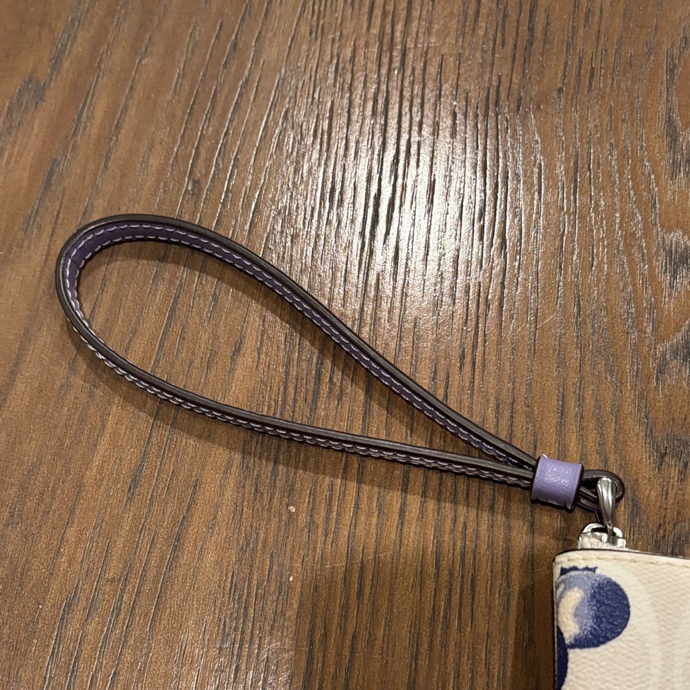 Coach Cream Wristlet with Blueberry Print and Purple Strap Limited Edition - Picture 2 of 5